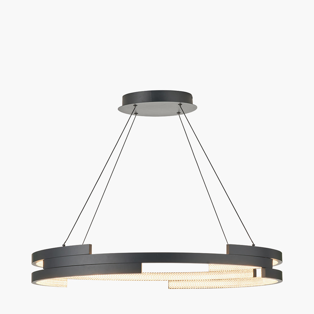 Sienna Matte Black & Crystal LED Ring Pendant Light